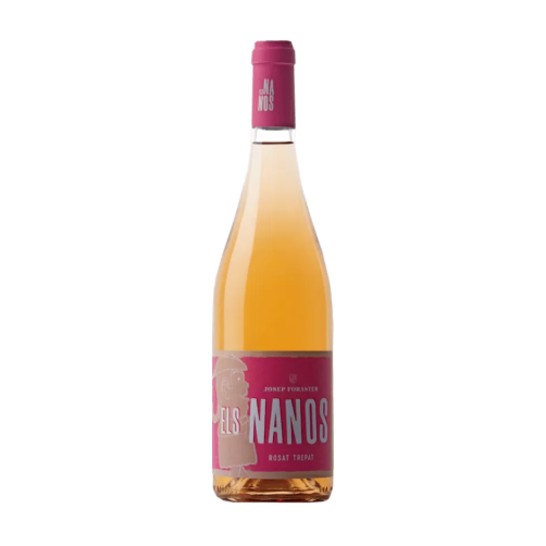 Ampolla de vi rosat Els Nanos Rosat del celler Josep Foraster, un monovarietal de Trepat de la Conca de Barberà amb una etiqueta il·lustrada amb els Nans de les festes majors. Disponible a Wonderful Wines