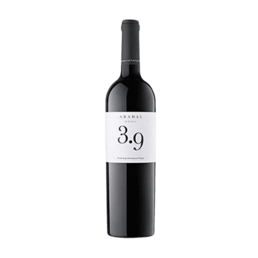 Botella de vino tinto Finca 3.9, bodega Abadal, etiqueta crema con letras doradas, DO Pla de Bages